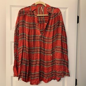 Free People Plaid Oversized Shirt
